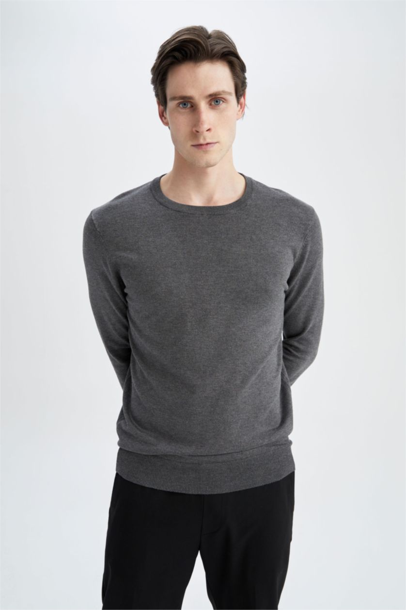 Men Anthracite Regular Fit Knitwear Pullover