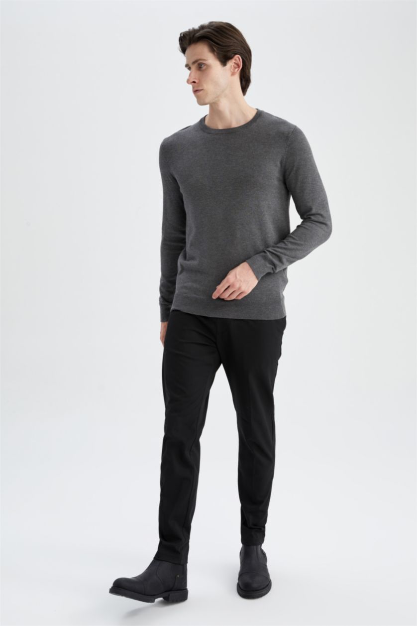 Men Anthracite Regular Fit Knitwear Pullover