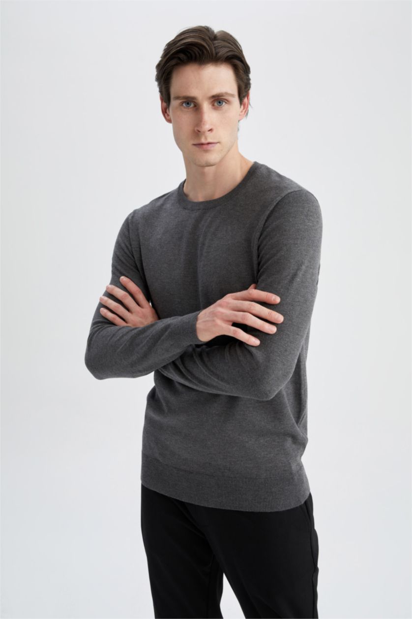 Men Anthracite Regular Fit Knitwear Pullover