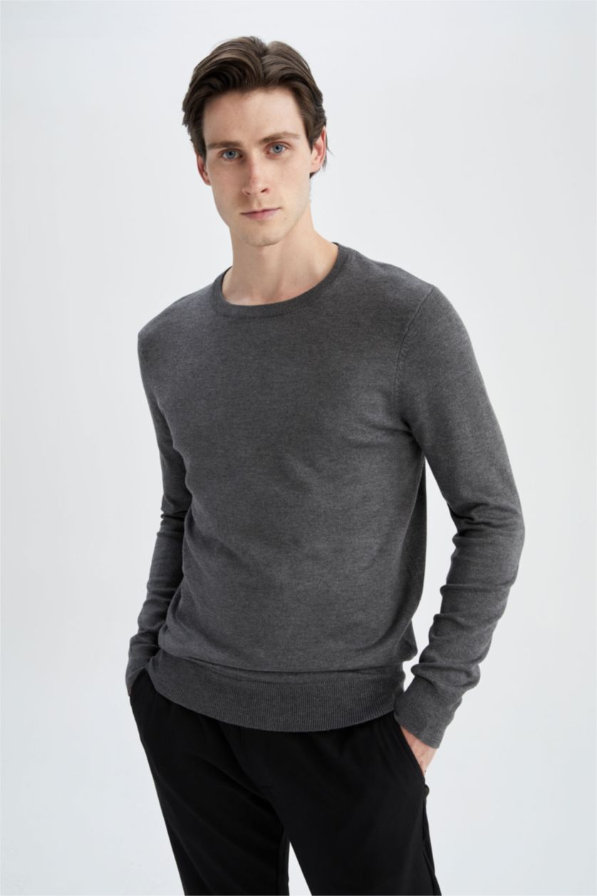 Men Anthracite Regular Fit Knitwear Pullover