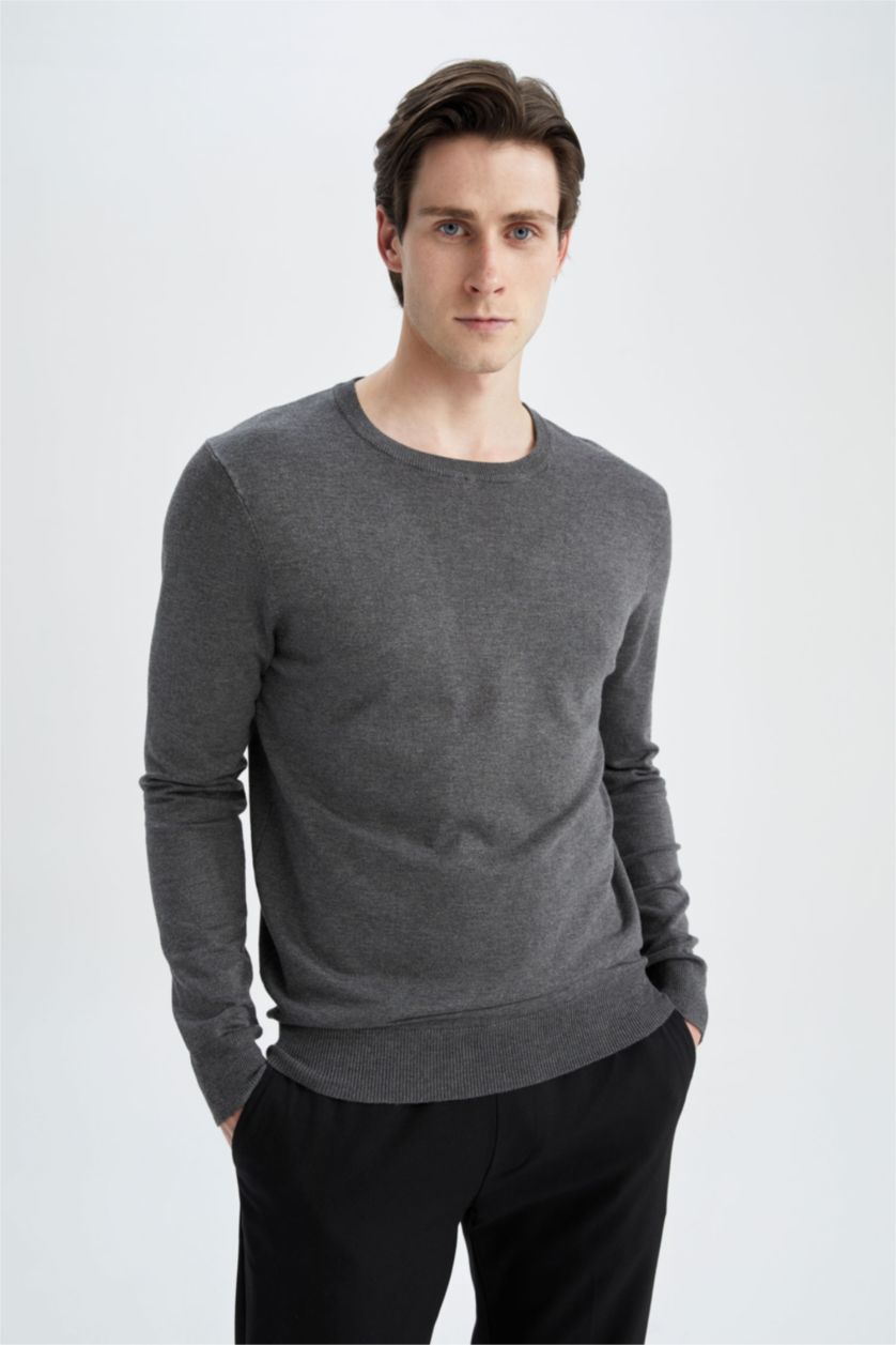 Men Anthracite Regular Fit Knitwear Pullover