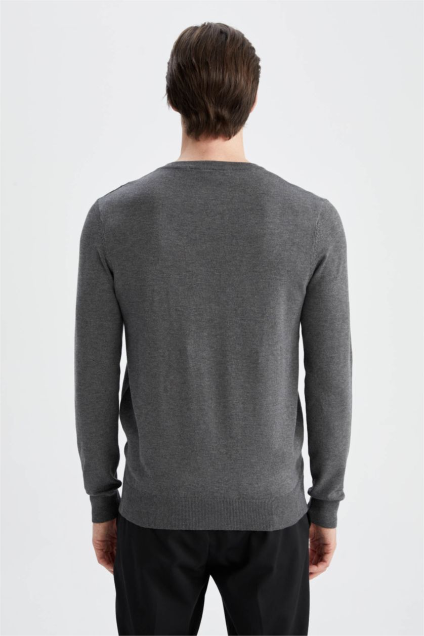 Men Anthracite Regular Fit Knitwear Pullover