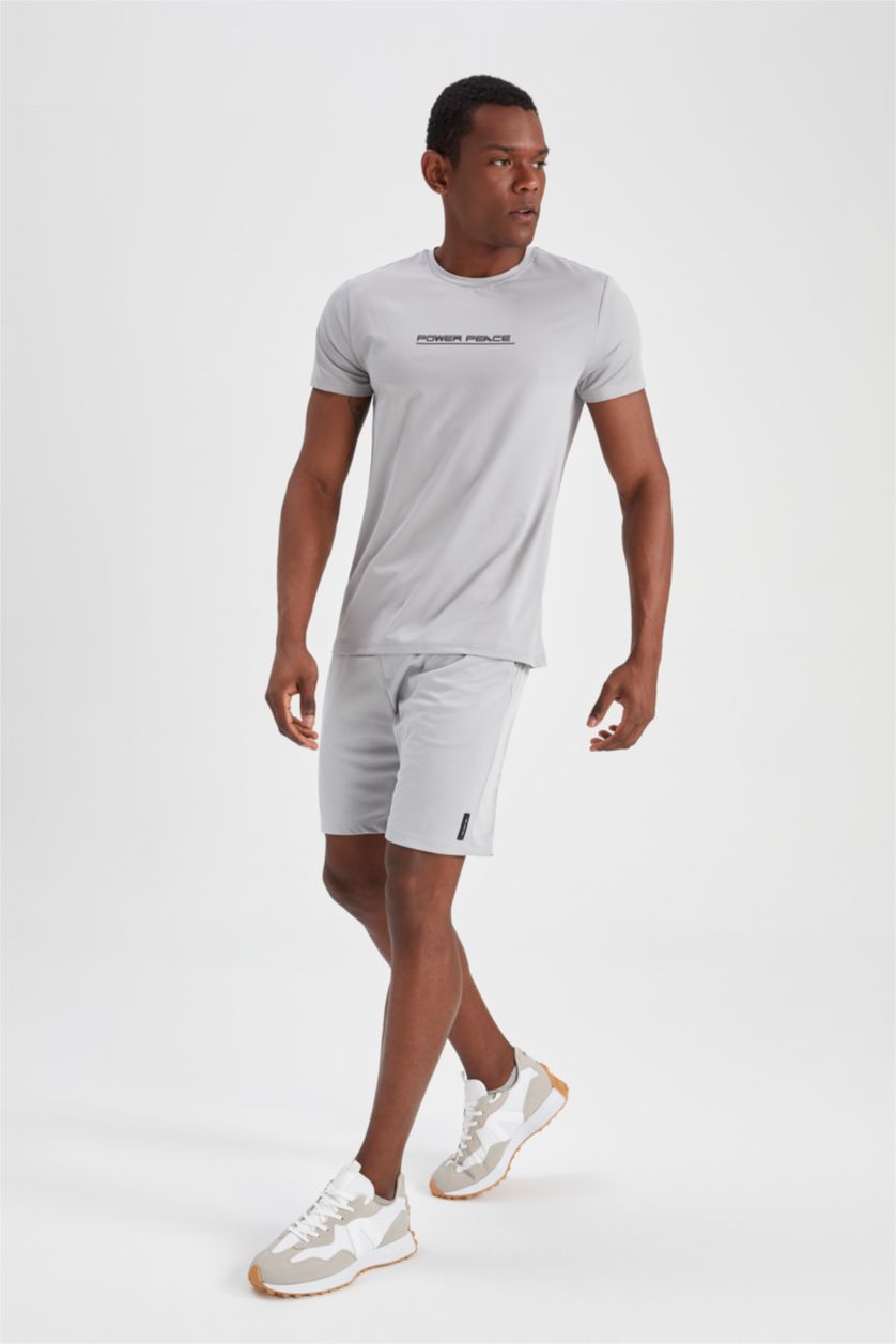 HOMME Gris Defacto Fit T-Shirt De Sport À Col Ras Du Cou Coupe Slim