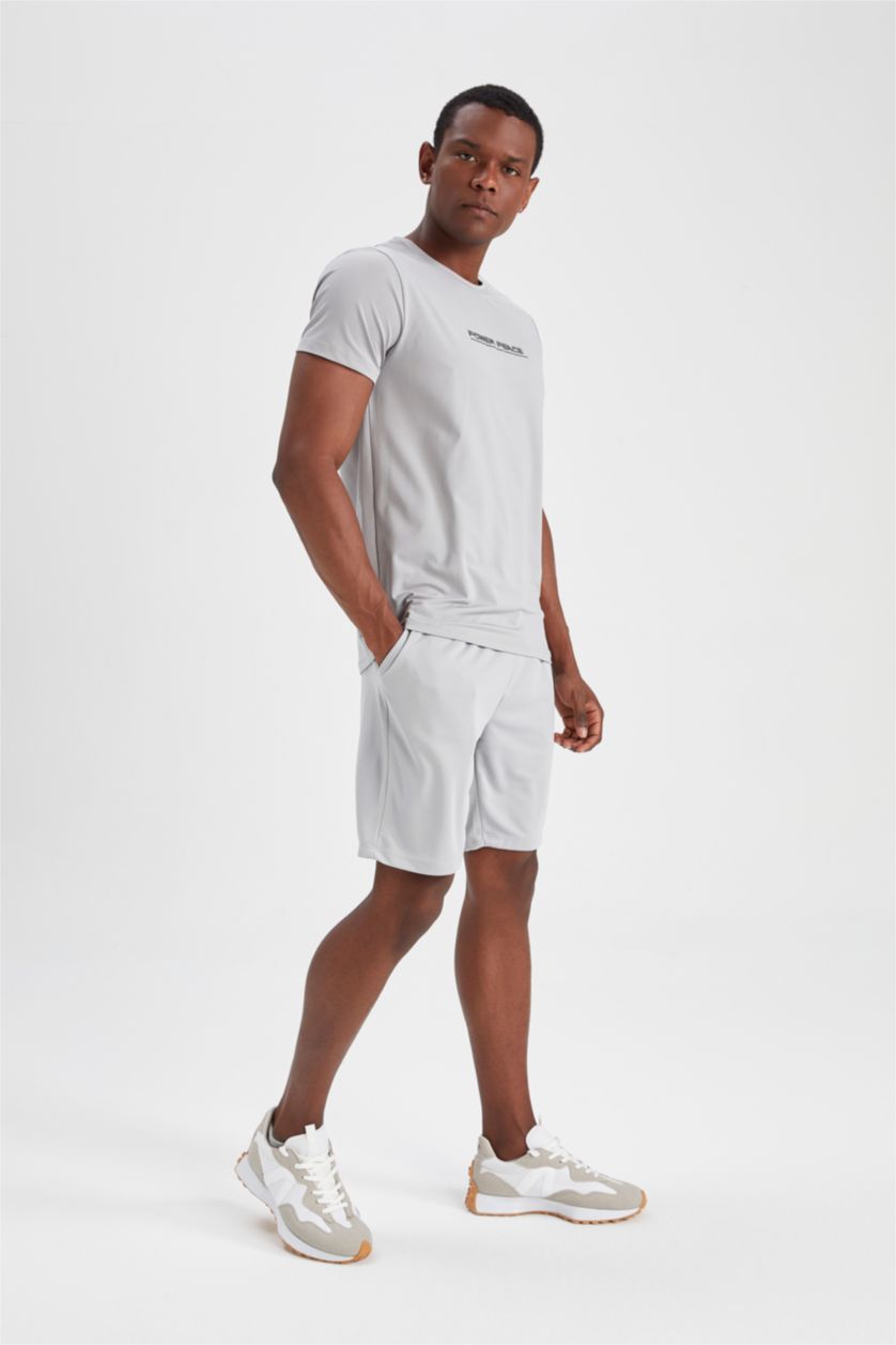 HOMME Gris Defacto Fit T-Shirt De Sport À Col Ras Du Cou Coupe Slim