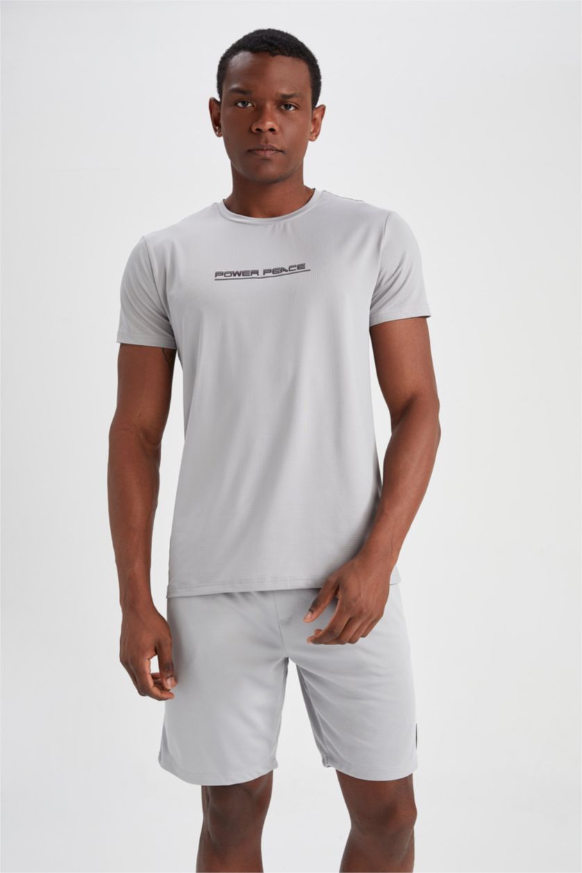HOMME Gris Defacto Fit T-Shirt De Sport À Col Ras Du Cou Coupe Slim