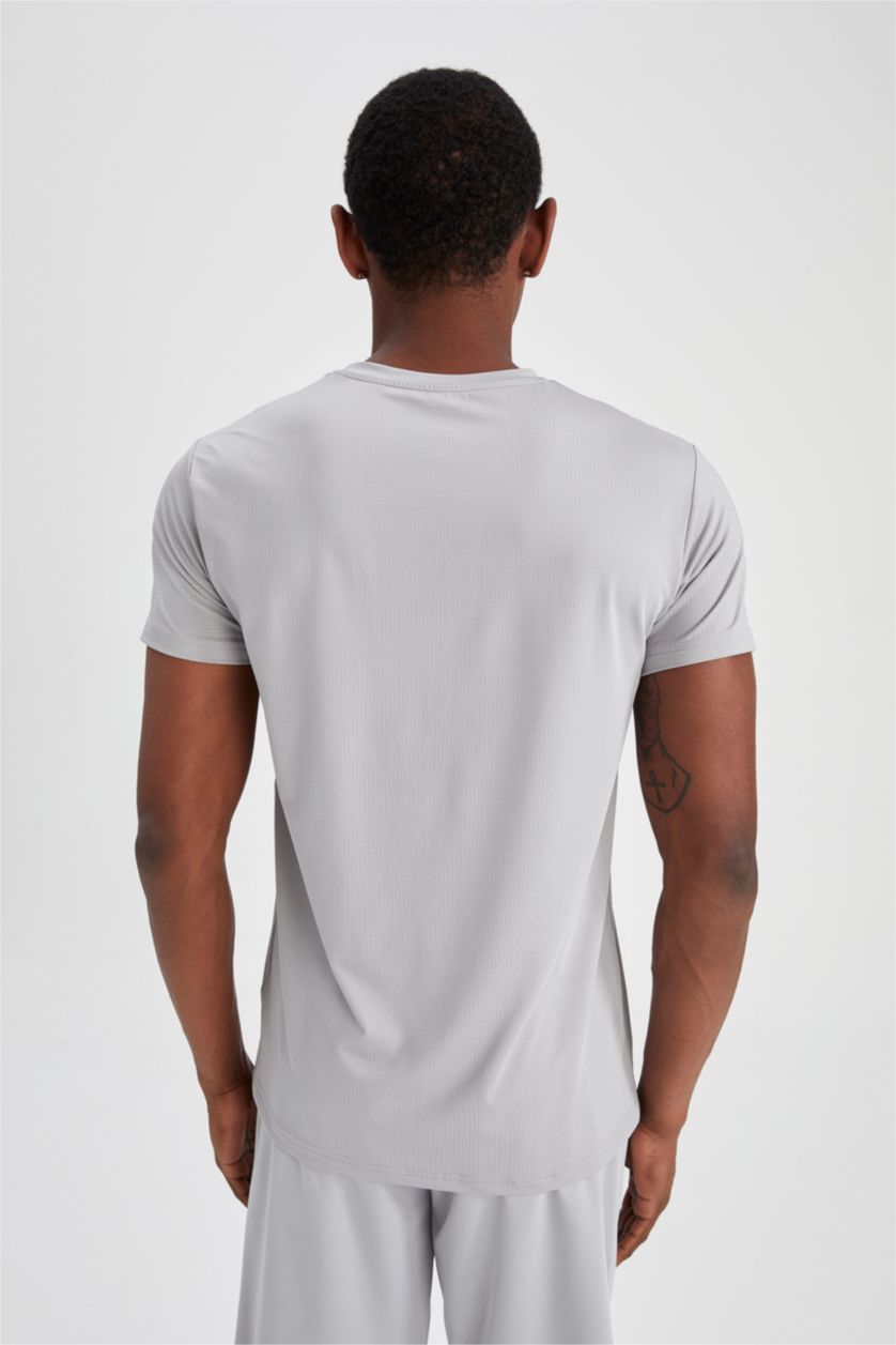 HOMME Gris Defacto Fit T-Shirt De Sport À Col Ras Du Cou Coupe Slim