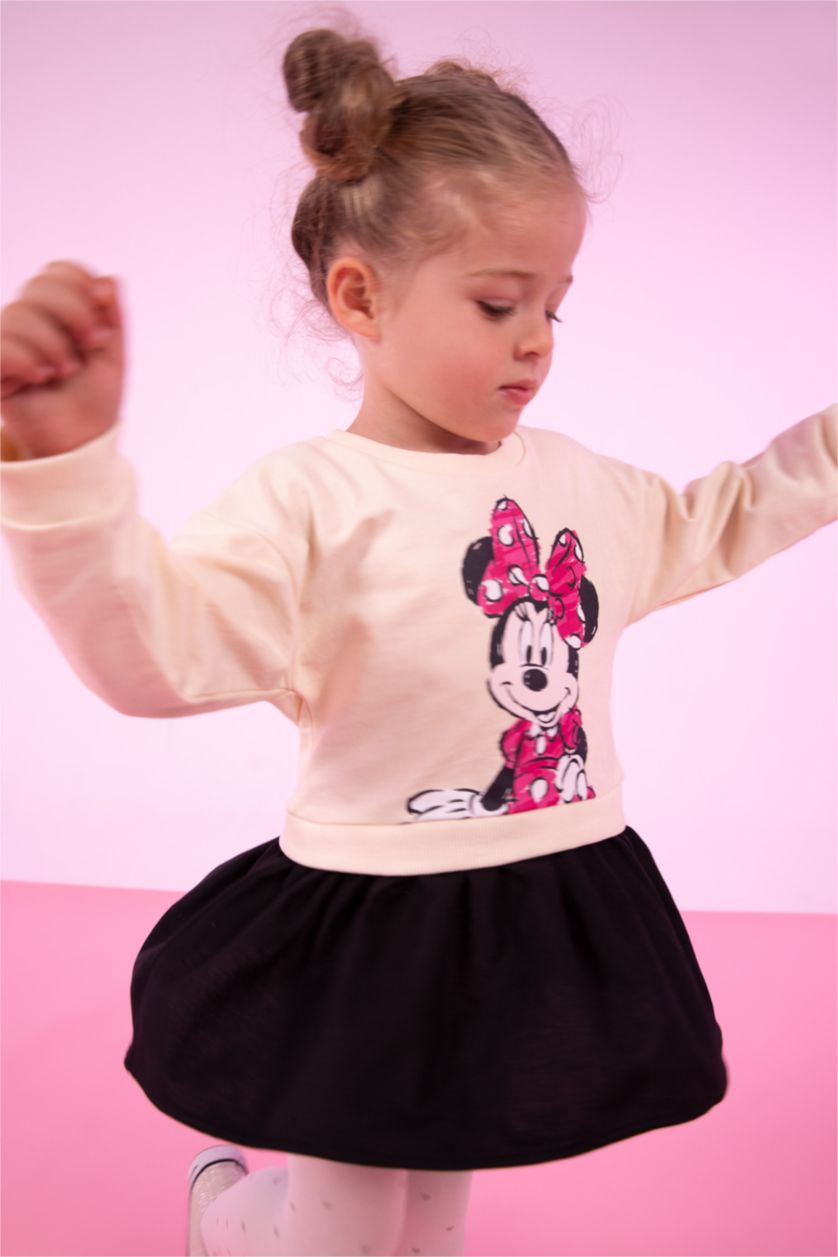 BÉBÉ FILLE Beige Robe En Tricot Tissu Sweat Fin Col Ras Du Cou Manche Longue Mickey & Minnie (Standard Characters)