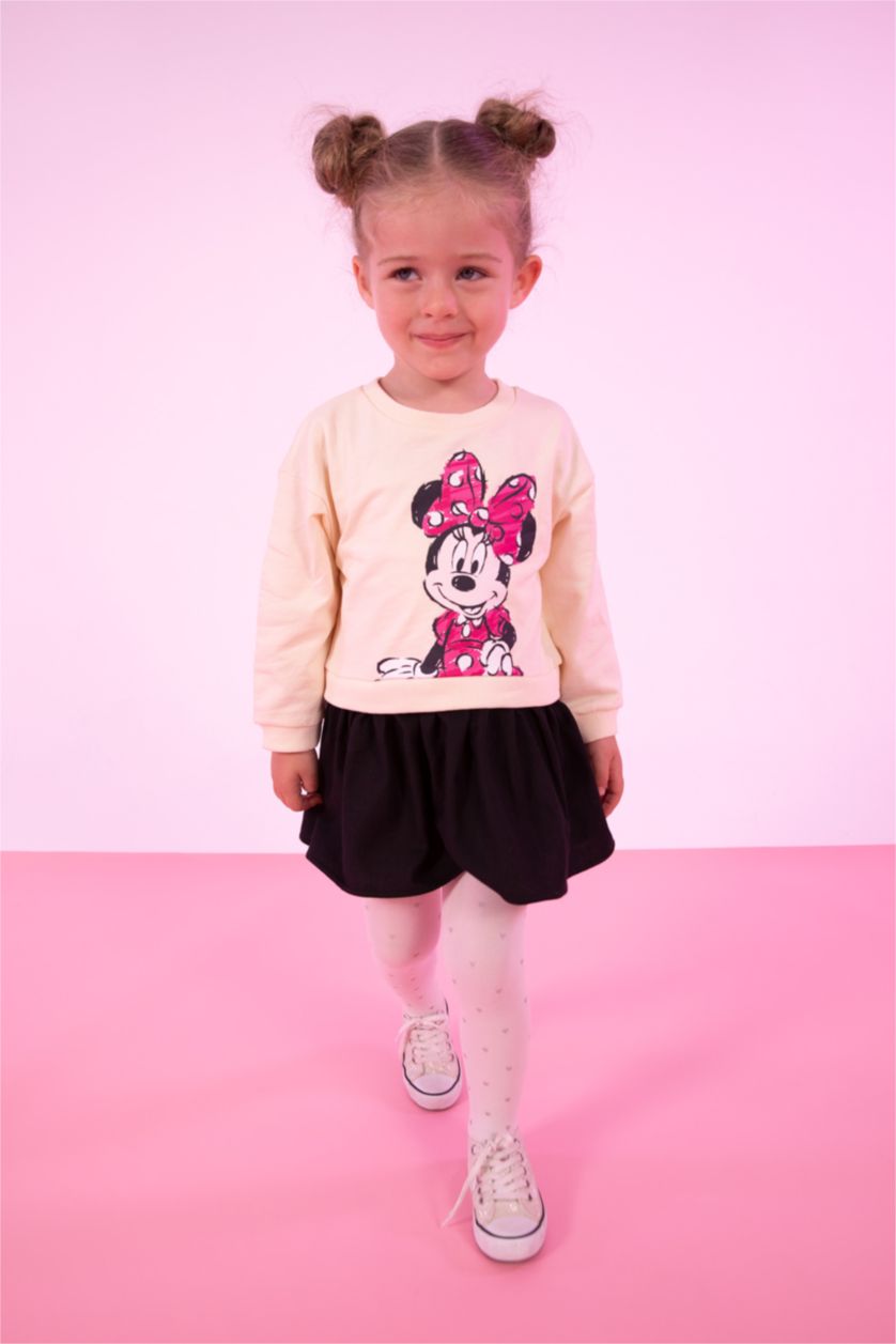 BÉBÉ FILLE Beige Robe En Tricot Tissu Sweat Fin Col Ras Du Cou Manche Longue Mickey & Minnie (Standard Characters)