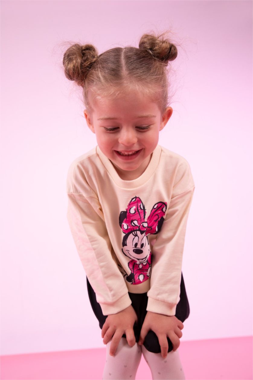 BÉBÉ FILLE Beige Robe En Tricot Tissu Sweat Fin Col Ras Du Cou Manche Longue Mickey & Minnie (Standard Characters)