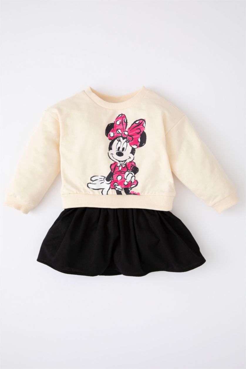 BÉBÉ FILLE Beige Robe En Tricot Tissu Sweat Fin Col Ras Du Cou Manche Longue Mickey & Minnie (Standard Characters)