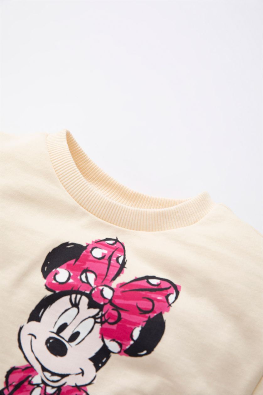 BÉBÉ FILLE Beige Robe En Tricot Tissu Sweat Fin Col Ras Du Cou Manche Longue Mickey & Minnie (Standard Characters)