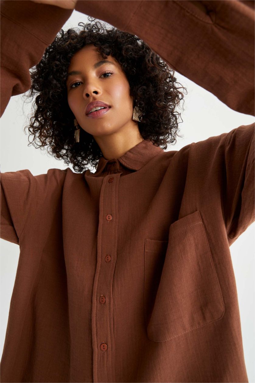 Kadın Kahve A Kesim Uzun Kollu Tunik