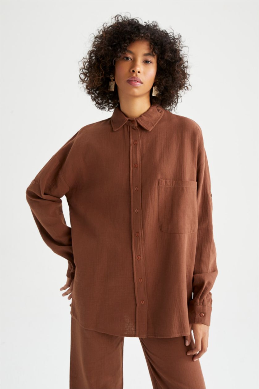 Kadın Kahve A Kesim Uzun Kollu Tunik