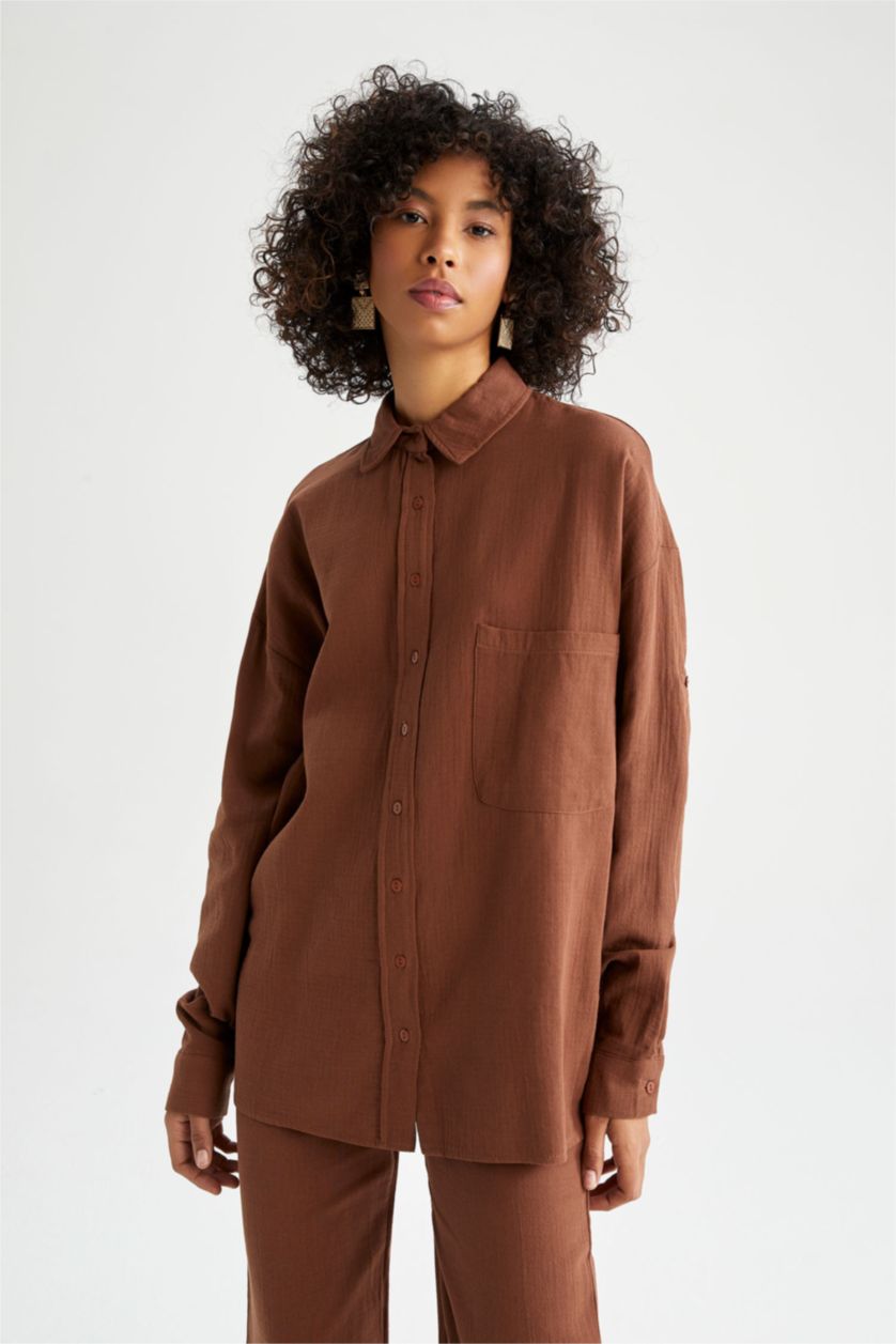 Kadın Kahve A Kesim Uzun Kollu Tunik