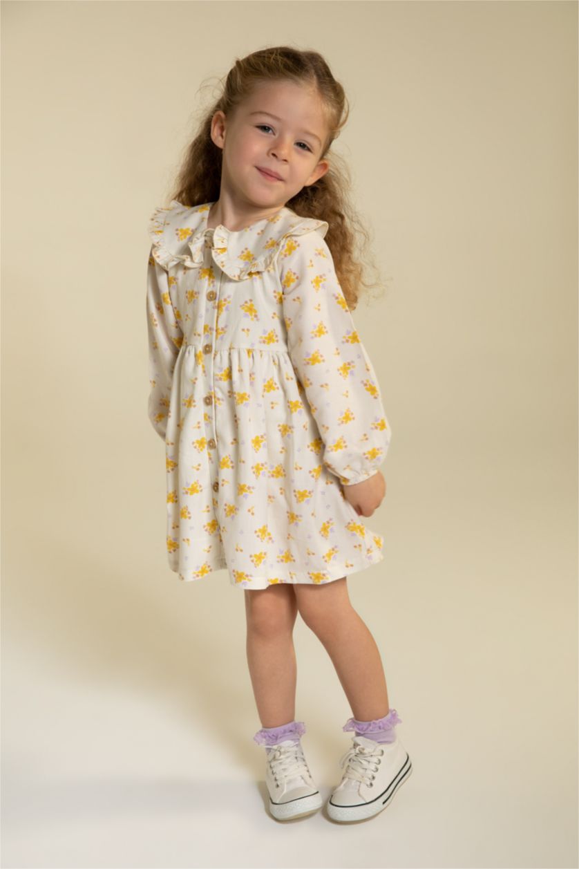 BABY GIRL Beige Regular Fit Flower Long Sleeve Woven Dress
