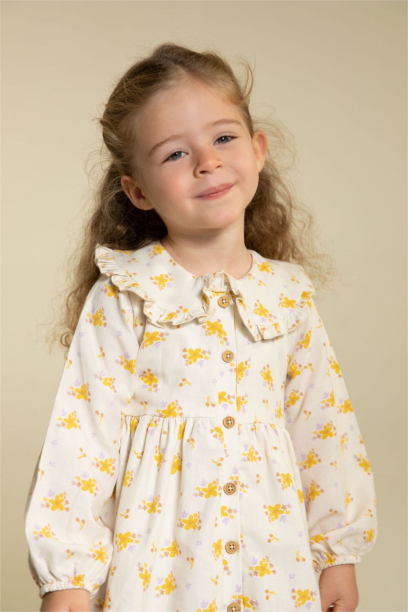 BABY GIRL Beige Regular Fit Flower Long Sleeve Woven Dress