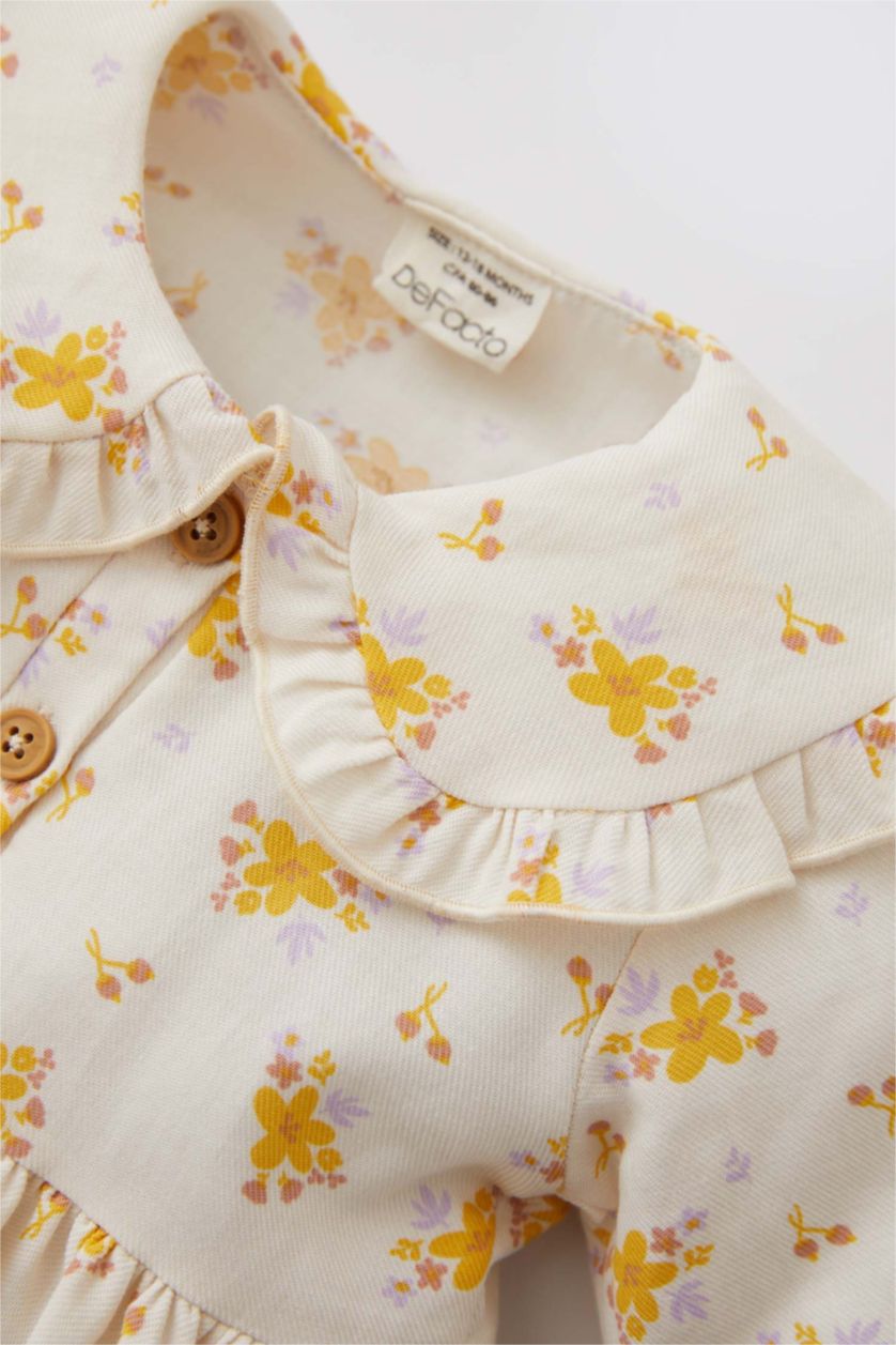 BABY GIRL Beige Regular Fit Flower Long Sleeve Woven Dress