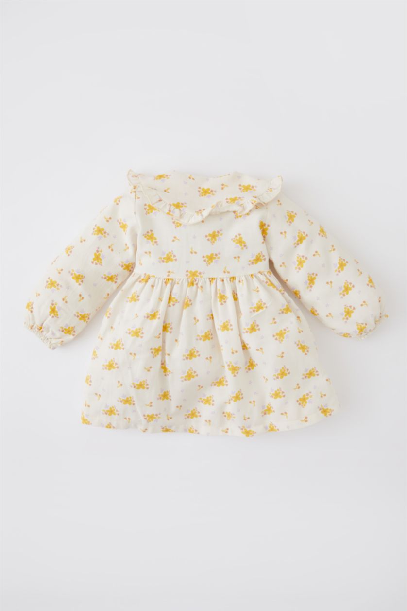 BABY GIRL Beige Regular Fit Flower Long Sleeve Woven Dress
