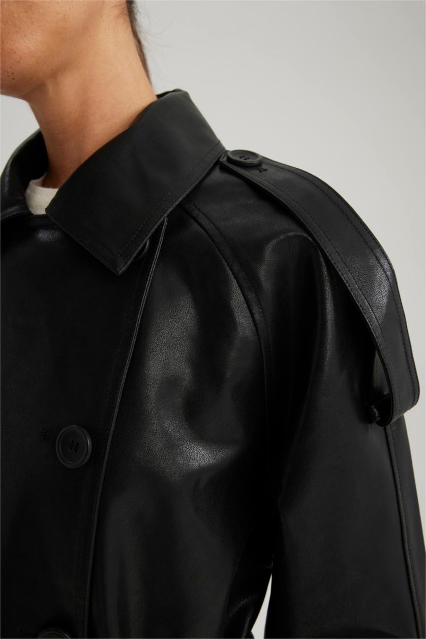 Kadın Siyah Su Geçirmez Regular Fıt Dokuma Trençkot