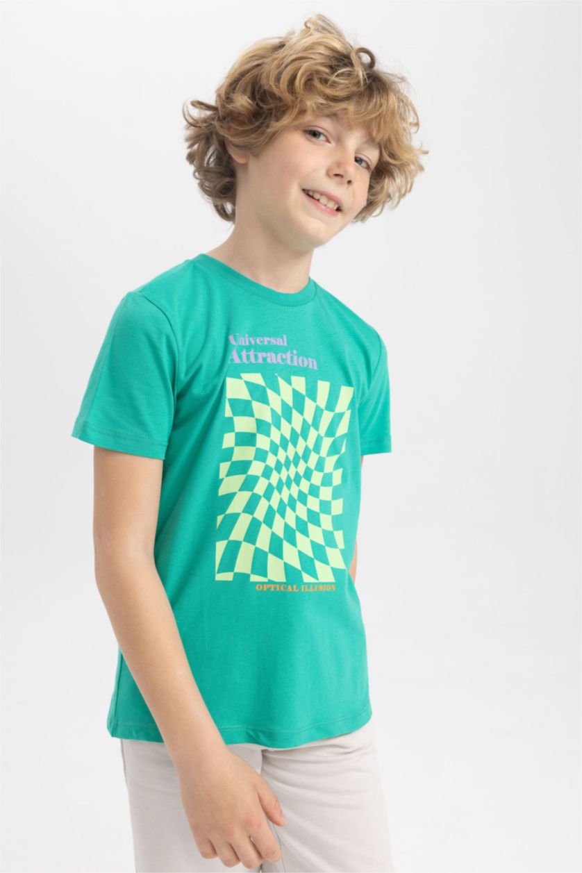 BOYS & TEENS Green Regular Fit Short Sleeve T-Shirt