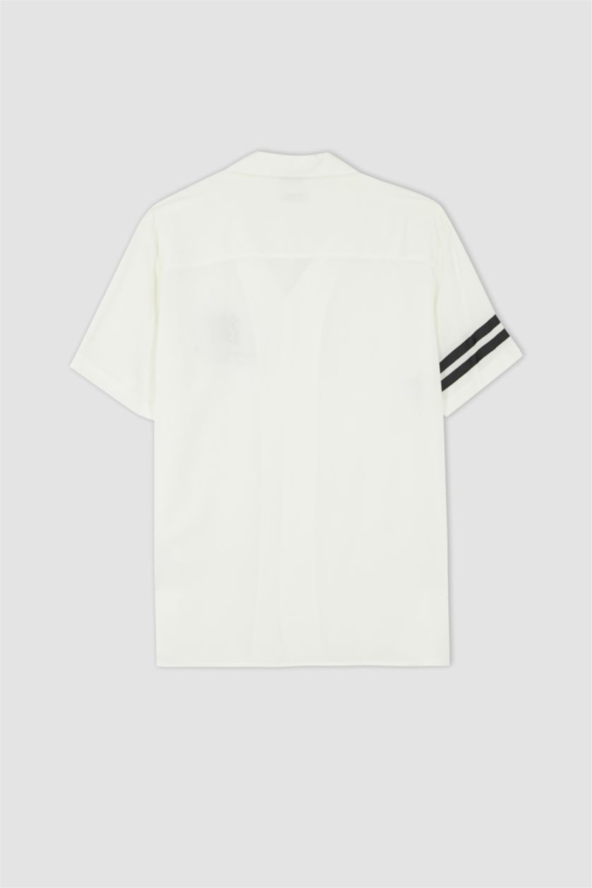 رجال بيج فاتح قميص بأكمام قصيرة فيسكوز بقصة عادية ياقة جاكيت