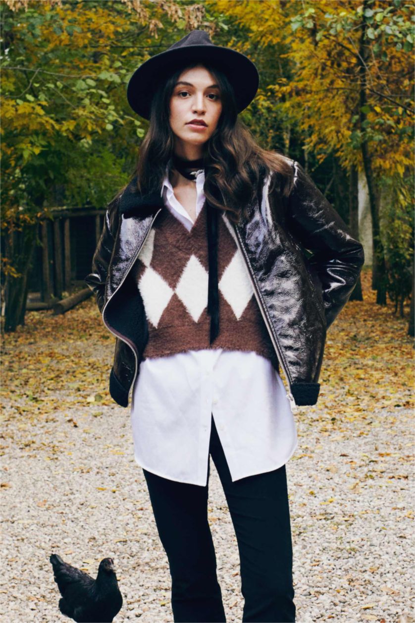 Kadın Kahve Oversize Geniş Kesim Suni Kürk Astarlı Suni Deri Mont