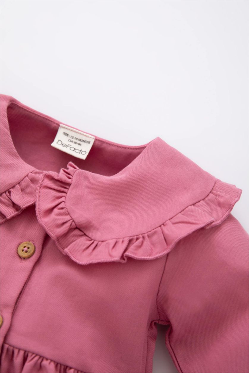 طفلة صغيرة وردي فستان بناتي من التويل قصة عادية كم طويل بياقة كبيرة