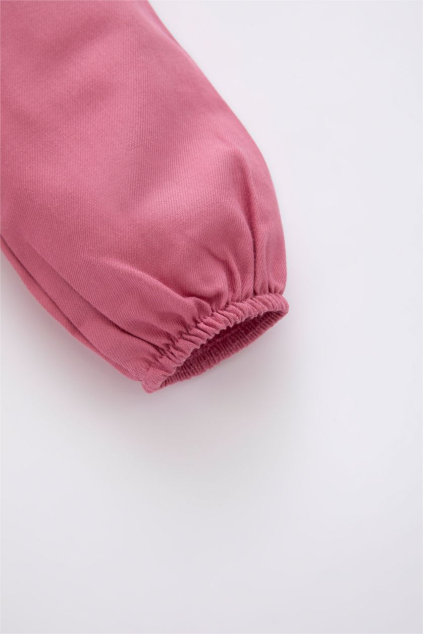 طفلة صغيرة وردي فستان بناتي من التويل قصة عادية كم طويل بياقة كبيرة