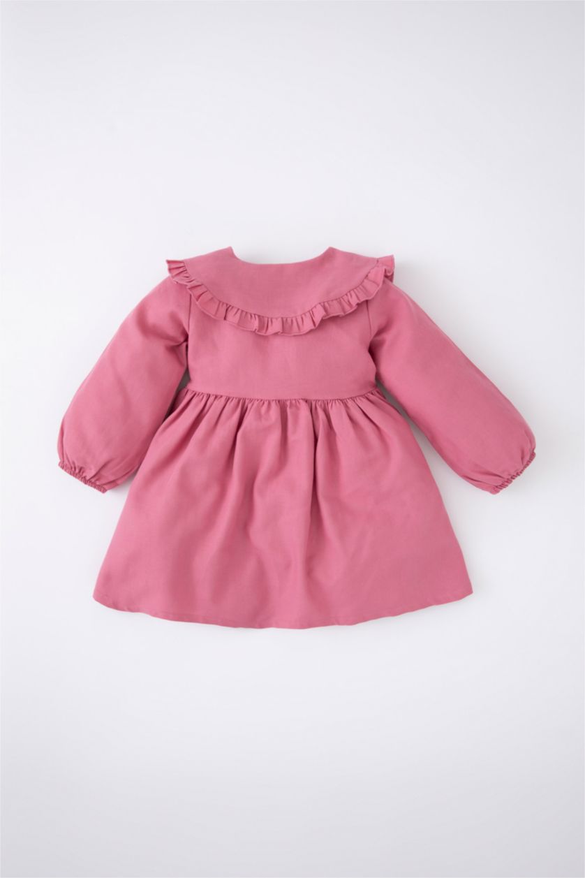 طفلة صغيرة وردي فستان بناتي من التويل قصة عادية كم طويل بياقة كبيرة