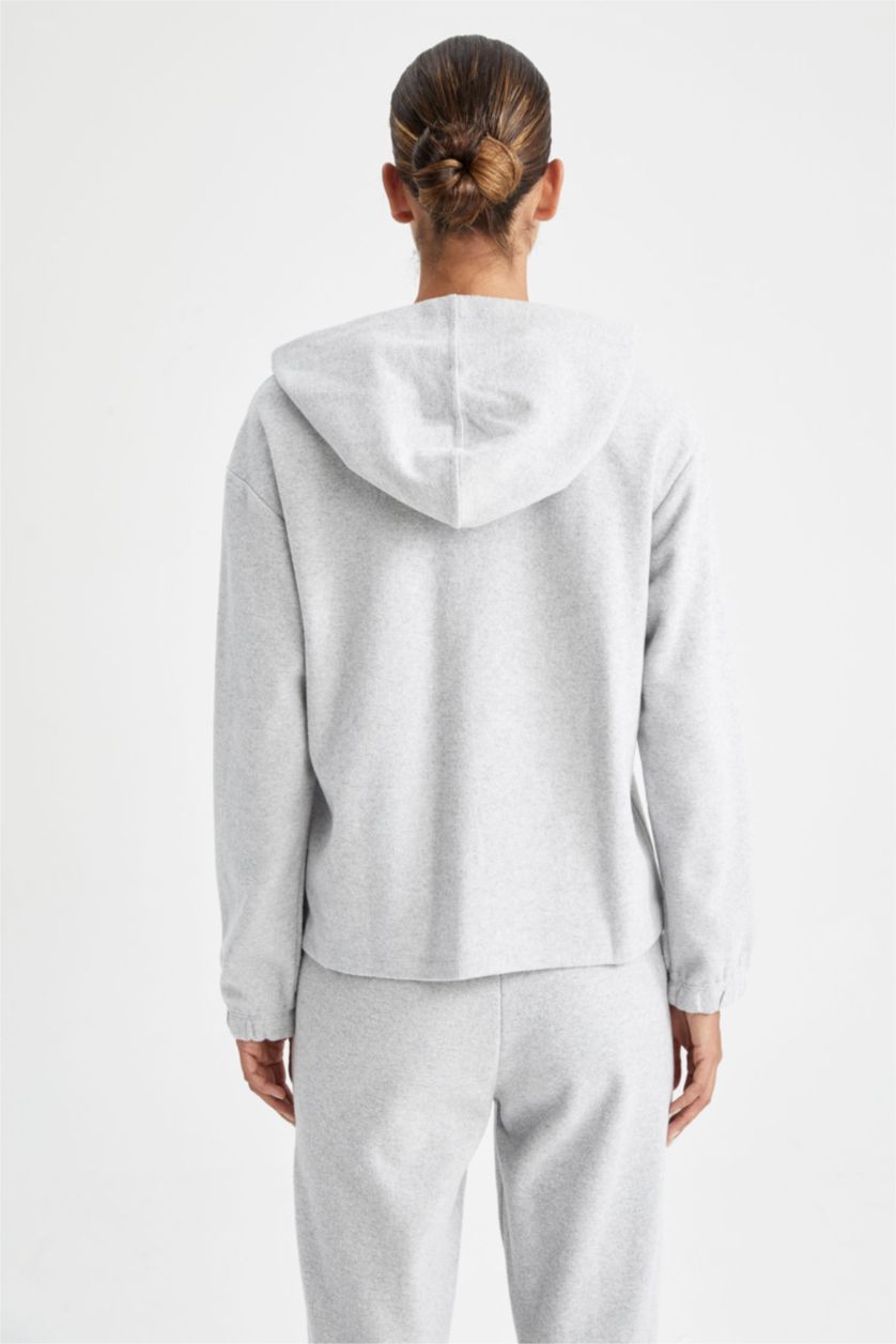 FEMME Gris Sweat- Shirt Coupe Régulière À capuche Slogan Manche Longue