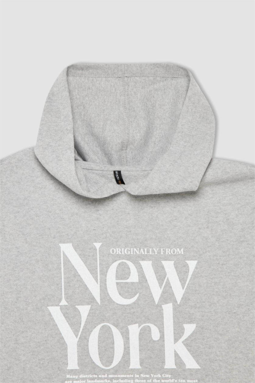 FEMME Gris Sweat- Shirt Coupe Régulière À capuche Slogan Manche Longue