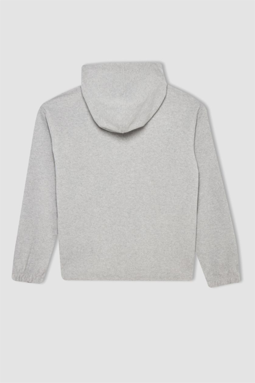 FEMME Gris Sweat- Shirt Coupe Régulière À capuche Slogan Manche Longue