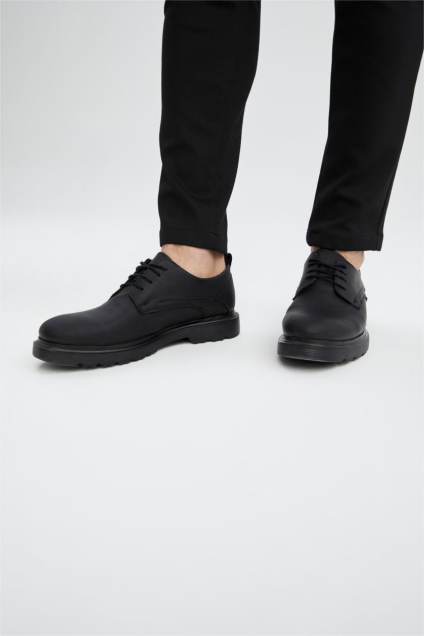 رجال أسود حذاء يومي بكعب عالي برباط