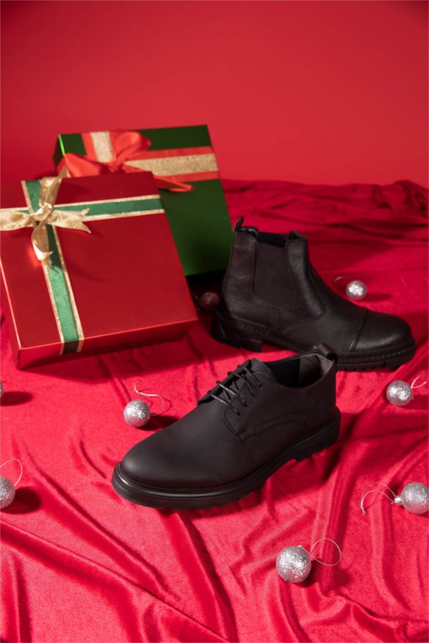 رجال أسود حذاء يومي بكعب عالي برباط