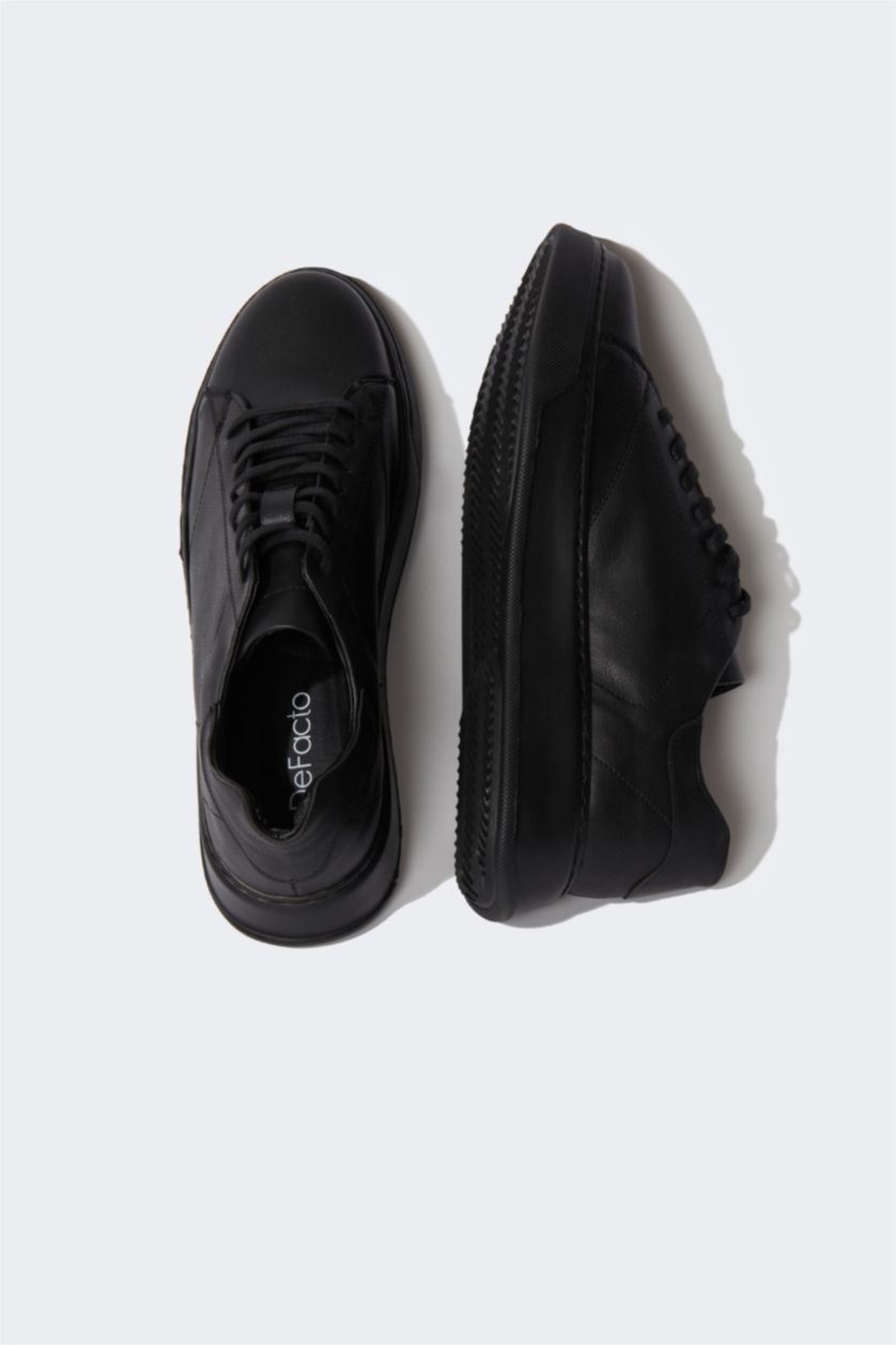 Man Black Man Faux Leather High Sole Casual Shoes