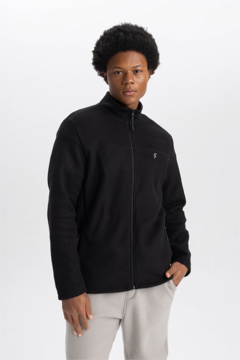 MAN Black DeFactoFit Standard Fit Zippered Fleece Cardigan