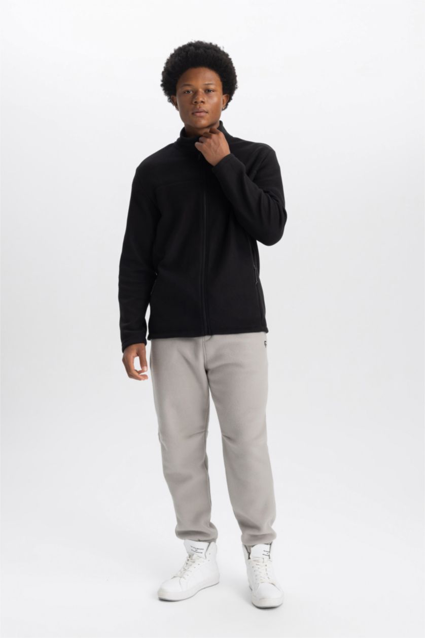 MAN Black DeFactoFit Standard Fit Zippered Fleece Cardigan