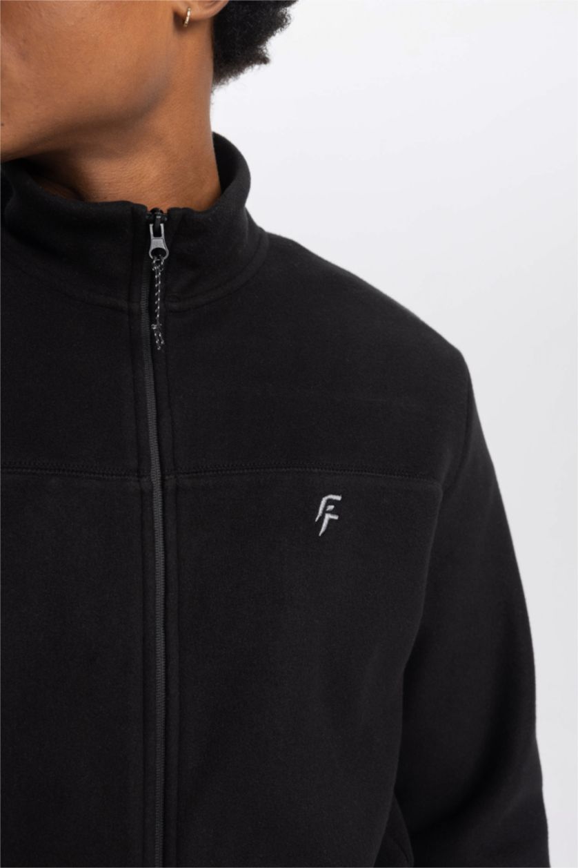 MAN Black DeFactoFit Standard Fit Zippered Fleece Cardigan