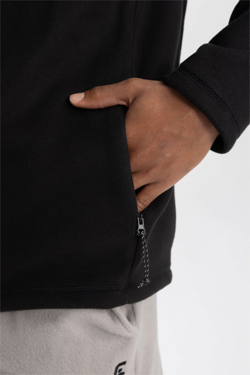 MAN Black DeFactoFit Standard Fit Zippered Fleece Cardigan