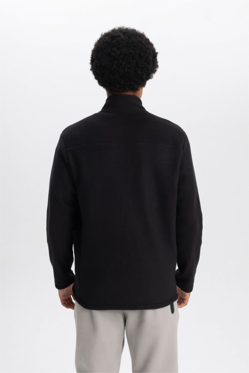 MAN Black DeFactoFit Standard Fit Zippered Fleece Cardigan
