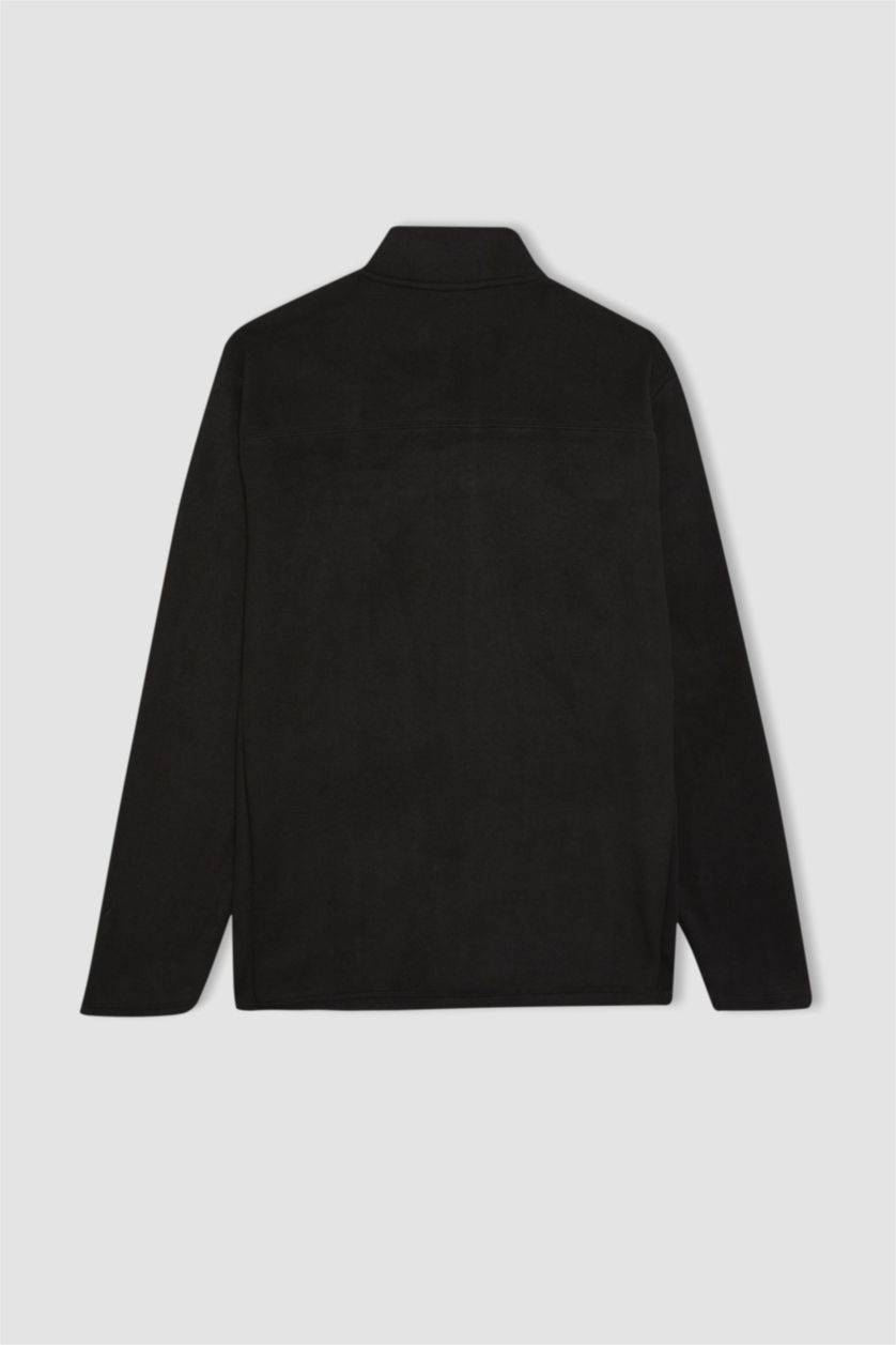 MAN Black DeFactoFit Standard Fit Zippered Fleece Cardigan