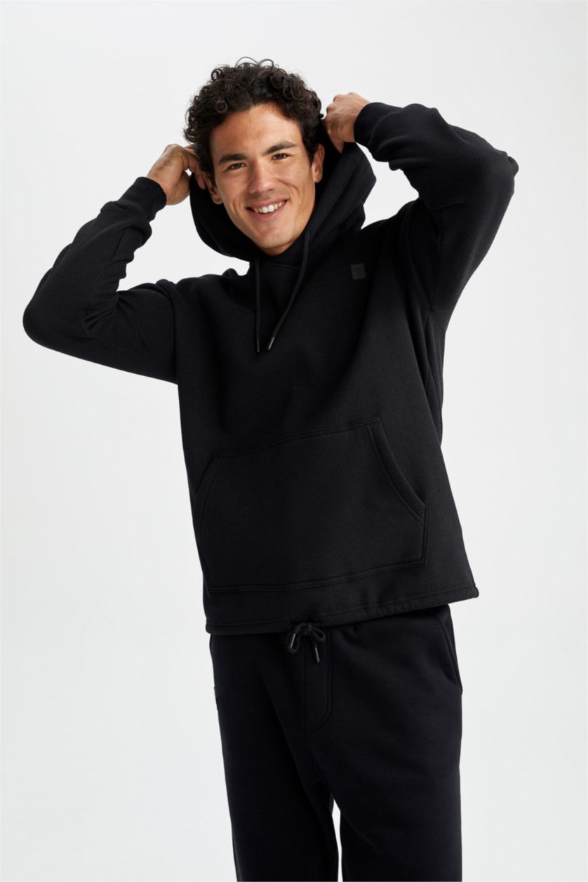 HOMME Noir Sweat- Shirt Coupe standard À capuche