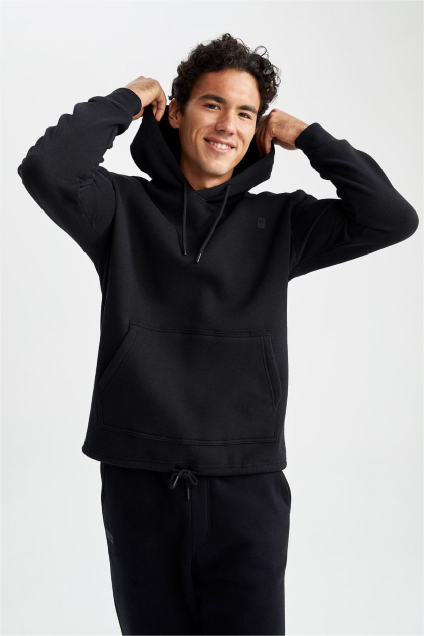 HOMME Noir Sweat- Shirt Coupe standard À capuche