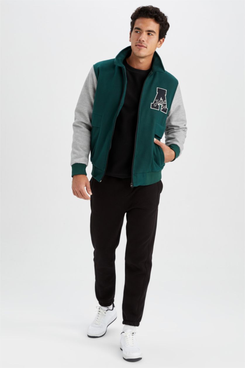 Erkek Yeşil Oversize Fit Gömlek Yaka Kaşe Bomber Mont