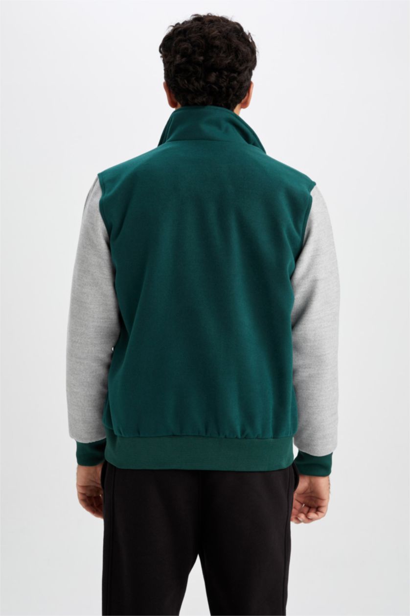 Erkek Yeşil Oversize Fit Gömlek Yaka Kaşe Bomber Mont