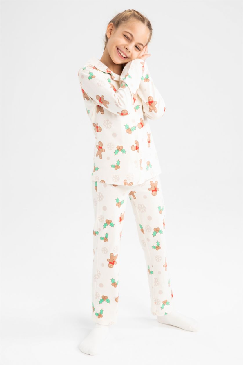 Girls & Teens Beige 2 piece Regular Fit Knitted Pyjamas