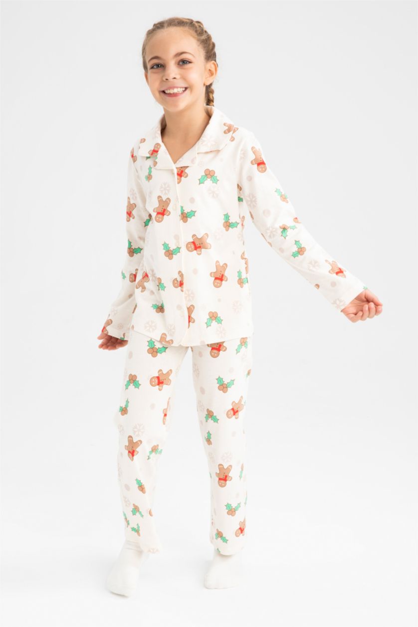 Girls & Teens Beige 2 piece Regular Fit Knitted Pyjamas