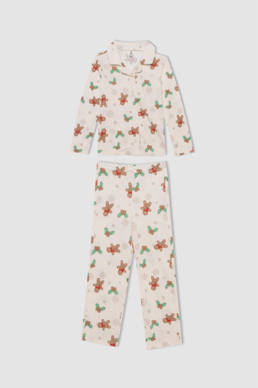 Girls & Teens Beige 2 piece Regular Fit Knitted Pyjamas