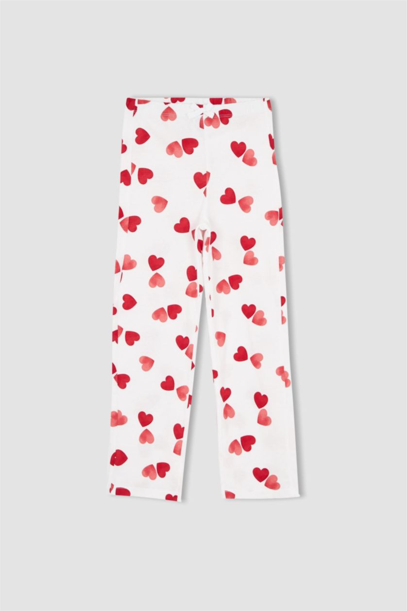 Kız Çocuk - Genç Kız Ekru Kız Çocuk Kalp Desenli Penye Pijama Takım