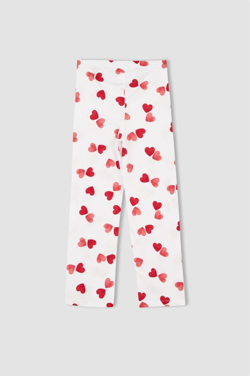 Kız Çocuk - Genç Kız Ekru Kız Çocuk Kalp Desenli Penye Pijama Takım